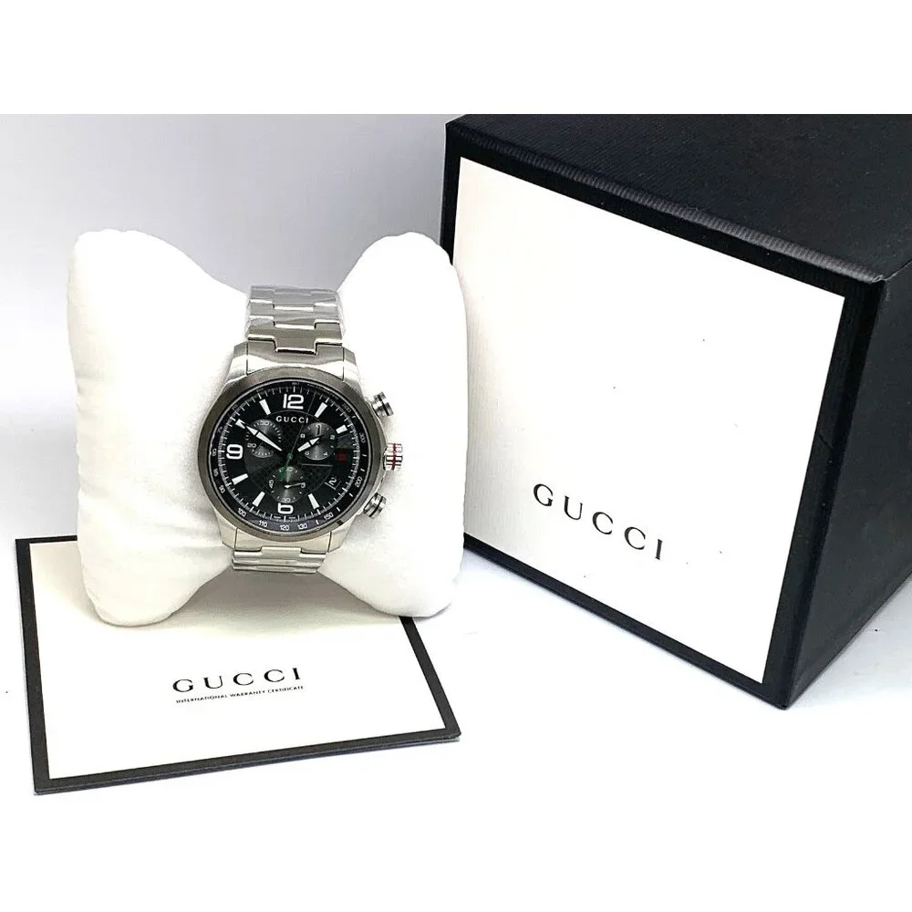 Gucci Mens Watch YA126238 G-Timeless Swiss Quartz Chronograph Gray Silver 46mm
